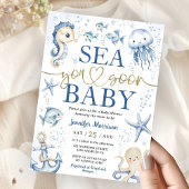 Sea You Soon Baby Shower Boy Navy Blue Ocean 招待状