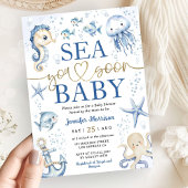Sea You Soon Baby Shower Boy Navy Blue Ocean 招待状
