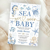 Sea You Soon Baby Shower Boy Navy Blue Ocean 招待状