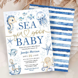 Sea You Soon Baby Shower Boy Navy Blue Ocean 招待状