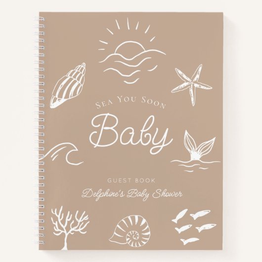 Sea You Soon Baby Shower Brown Guest Book ノートブック (正面)