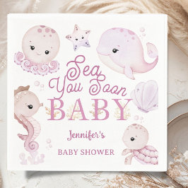 Sea You Soon Baby Shower Girl Pink Ocean  スタンダードカクテルナプキン