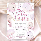 Sea You Soon Baby Shower Girl Pink Ocean  招待状