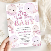 Sea You Soon Baby Shower Girl Pink Ocean  招待状