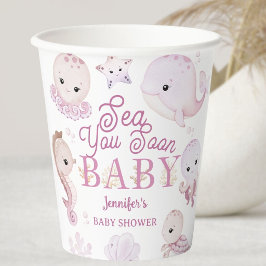 Sea You Soon Baby Shower Girl Pink Ocean  紙コップ