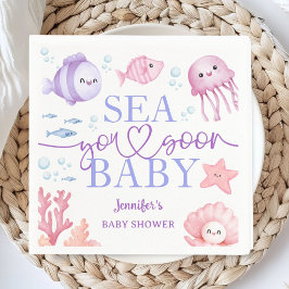 Sea You Soon Baby Shower Girl Pink Ocean Animals スタンダードカクテルナプキン