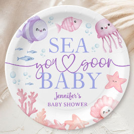 Sea You Soon Baby Shower Girl Pink Ocean Animals ペーパープレート
