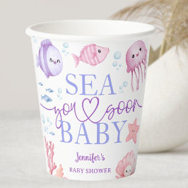 Sea You Soon Baby Shower Girl Pink Ocean Animals 紙コップ