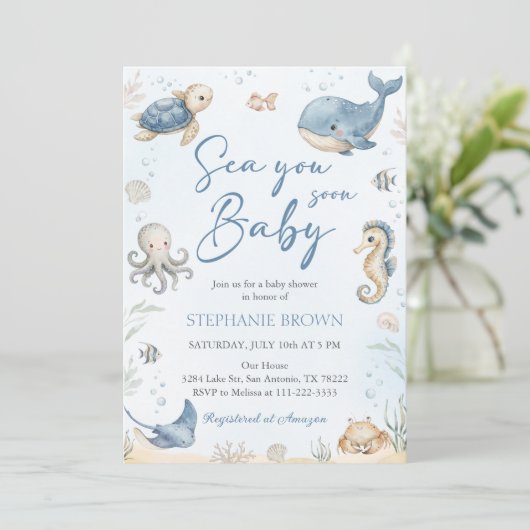 Sea You Soon Baby Shower Invitation 招待状 (スタンド正面)