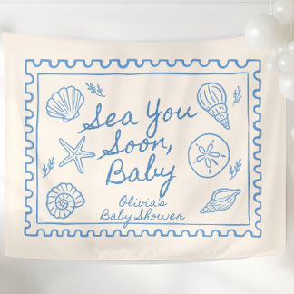 Sea You Soon Baby Shower Welcome Sign Custom Ocean タペストリー