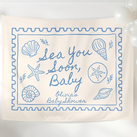 Sea You Soon Baby Shower Welcome Sign Custom Ocean タペストリー