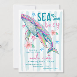 Sea You Soon Baby Shower Whale Coastal Ocean Beach 招待状