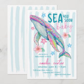 Sea You Soon Baby Shower Whale Coastal Ocean Beach 招待状 (正面/裏面)