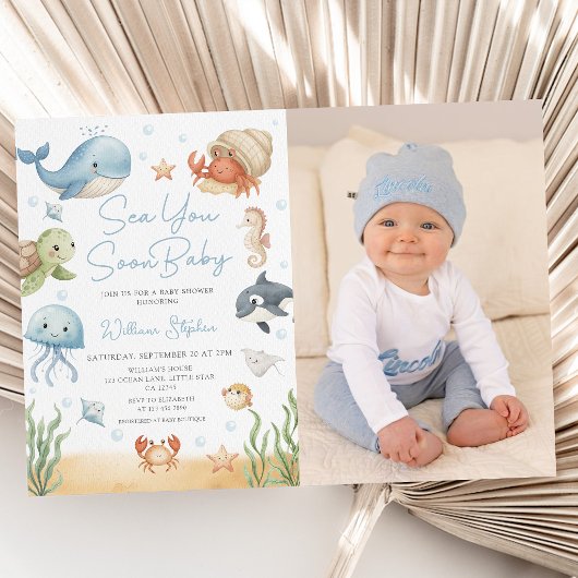 Sea You Soon Baby Under the Sea Photo Baby Shower  招待状