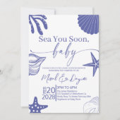Sea You Soon Blue Scallop Shell Boy Baby Shower  招待状 (正面)