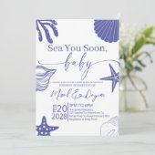 Sea You Soon Blue Scallop Shell Boy Baby Shower  招待状 (スタンド正面)