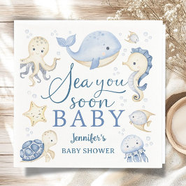 Sea You Soon Boy Baby Shower Blue Ocean  スタンダードカクテルナプキン