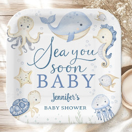 Sea You Soon Boy Baby Shower Blue Ocean ペーパープレート