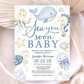 Sea You Soon Boy Baby Shower Blue Ocean 招待状