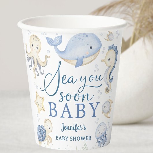 Sea You Soon Boy Baby Shower Blue Ocean 紙コップ