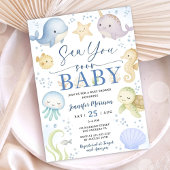 Sea You Soon Boy Baby Shower Cute Ocean Invitation 招待状