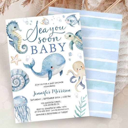 Sea You Soon Boy Baby Shower Invitation  招待状