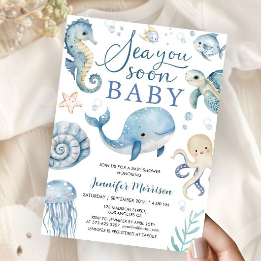 Sea You Soon Boy Baby Shower Invitation  招待状