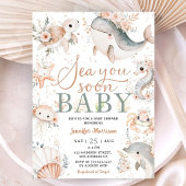 Sea You Soon Boy Baby Shower Pink Floral Ocean 招待状