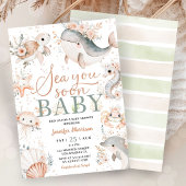 Sea You Soon Boy Baby Shower Pink Floral Ocean 招待状