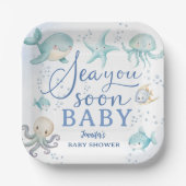 Sea You Soon Boy Blue Ocean Baby Shower ペーパープレート (正面)