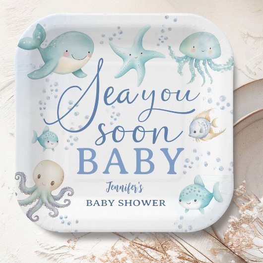 Sea You Soon Boy Blue Ocean Baby Shower ペーパープレート