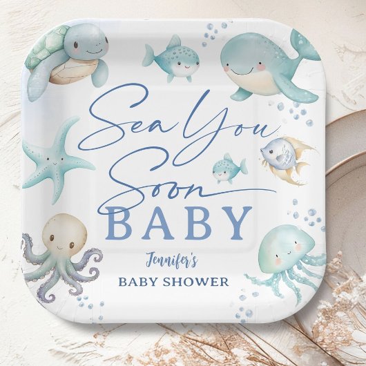 Sea You Soon Boy Ocean Baby Shower ペーパープレート