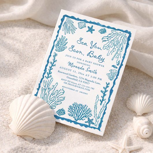 Sea You Soon Coastal Baby Shower 招待状