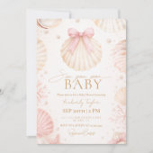 Sea You Soon Coastal Pink Bow Baby Shower 招待状 (正面)