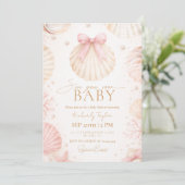 Sea You Soon Coastal Pink Bow Baby Shower 招待状 (スタンド正面)