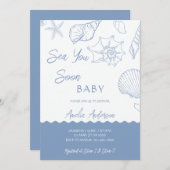 Sea You Soon Coastal Shells Blue Baby Shower 招待状 (正面/裏面)