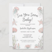Sea You Soon Cute Coastal Hand Drawn Baby Shower 招待状 (正面)
