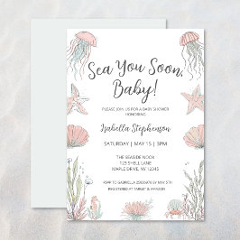 Sea You Soon Cute Coastal Hand Drawn Baby Shower 招待状