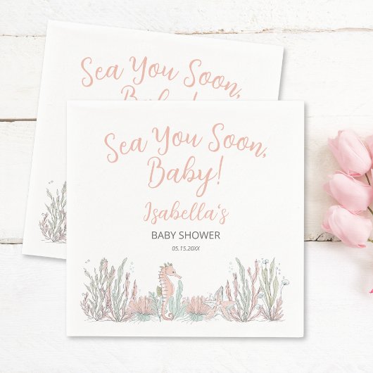 Sea You Soon Cute Hand Drawn Baby Shower スタンダードカクテルナプキン