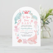 Sea You Soon Cute Ocean Animals Girl Baby Shower  招待状 (スタンド正面)