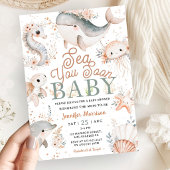 Sea You Soon Girl Baby Shower Boho Floral Ocean 招待状