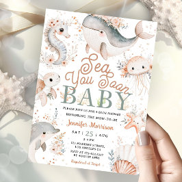 Sea You Soon Girl Baby Shower Boho Floral Ocean 招待状