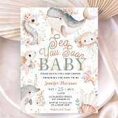 Sea You Soon Girl Baby Shower Boho Floral Ocean 招待状