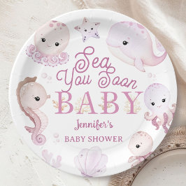 Sea You Soon Girl Baby Shower Pink Ocean ペーパープレート