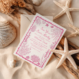 Sea You Soon Girl Coastal Baby Shower 招待状