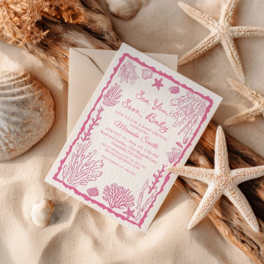 Sea You Soon Girl Coastal Baby Shower 招待状