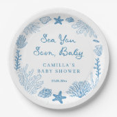 Sea You Soon Hand Drawn Baby Shower ペーパープレート (正面)