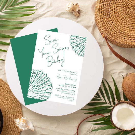 Sea You Soon Marine Blue Coastal Baby Shower 招待状