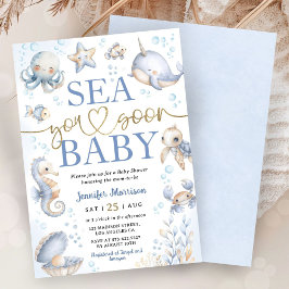 Sea You Soon Modern Boy Sea Ocean Baby Shower 招待状