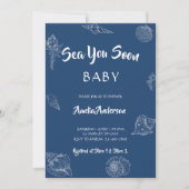 Sea You Soon Navy Seashell Nautical Baby Shower 招待状 (正面)